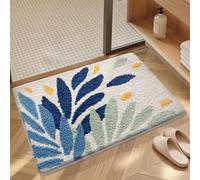 RMJCXYS Bathroom Floor Mats Leaves Blue Green Bath Mats Non Slip Soft Microfibers Fluffy Bathmat Washable Bathroom Rug Super Absorbent Shower Mat Outside Shower (50x80 cm)