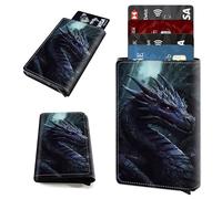 RMJKXQZG Aluminum Auto Pop Up Wallet Case Credit Card Holder For Women Men Girl, Leather Card Case Front Pocket Trifold Wallet with RFID Blocking Banknote Slot Slim Wallet Women, The Four-Horned