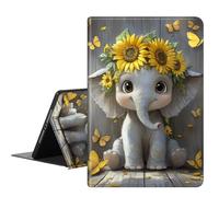 RMJKXQZG for Apple iPad Air 13 Inch Case (M3/M2-2025/2024 Release), Slim iPad 13 Protective Case with Stand Hard Back Shell for iPad Air 13, Auto Wake/Sleep, Golden Sunflowers Cute Elephant