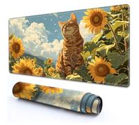 RMJKXQZG for MTG Playmat 24" x 14" with High Elastic Rubber Base Non-Slip Rubber Sole HD Printing for TCG Mat Magic Playmats MTG Game Mat, Orange Cat Golden Sunflower