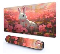 RMJKXQZG for MTG Playmat with Zones 24" x 14" with High Elastic Rubber Base Non-Slip Rubber Sole HD Printing for MTG Mat Magic Mat Card Playmat Magic Playmat Mouse Pad, White Bunny Pink Flowers