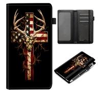 RMJKXQZG Leather Checkbook Wallet, RFID Blocking Pen Holder Large Compartment for Cash Checkbook Compartment Card Slot for Checkbook Holder Checkbook Cover, Deer Head American Flag Cross, no pen