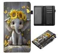 RMJKXQZG Leather Checkbook Wallet With A Pen, RFID Blocking Pen Holder Large Compartment for Cash Checkbook Compartment Card Slot for Checkbook Holder Checkbook Cover, Golden Sunflowers Cute Elephant