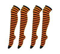 RmKbe 2 Pairs Halloween Women's Over Knee Socks Orange and Black Striped Thigh Socks Ladies Thigh High Overknee Socks for Halloween Party Cosplay