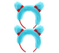 RmKbe 2 Pieces Blue Fuzzy Headband with Red Bow Fluffy Hairband Costume Accessory Headband for Book Characters Cosplay Costume Halloween Dress Up Accessories