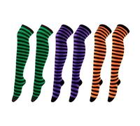 RmKbe 3 Pairs Halloween Thigh High Socks Ladies Over Knee Long Boot Stocking Striped Thigh High Long Socks for Women