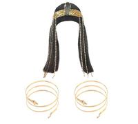 RmKbe 3 Pieces Egyptian Cleopatra Costume Accessory Egyptian Cleopatra Wig Metal Snake Armband Women Egyptian Costume for Women Cosplay Halloween Party Black