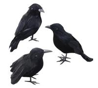 RmKbe 3 Pieces Halloween Crows Black Feathered Crow Realistic Artificial Feathered Ravens Halloween Birds Halloween Party Prop for Outdoor Indoor