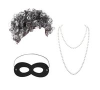 RmKbe 3 Pieces World Book Day Granny Costume Gangster Granny Wig Eye Mask Pearl Necklace Robber Costume Kit Gangster Granny Fancy Dress Kit
