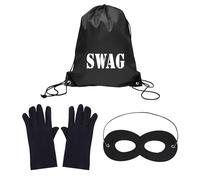 RmKbe 3Pcs Burglar Costume Set Swag Bag Bandit Mask Gloves Thief Convict Robber Fancy Dress Costume Accessory for Halloween Carnival
