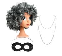 RmKbe 3pcs Burglar Granny Costume Set Granny Wig Eye Mask Pearl Necklace Gangster Granny Fancy Dress Kit for Halloween World Book Day Masquerade Carnival