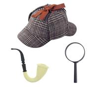 RmKbe 3pcs Sherlock Holmes Fancy Dress Accessory Set Deerstalker Hat Pipe and Magnifying Glass Halloween Carnival Party Accessories for Adults