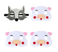 RmKbe 4 Pieces Story Telling Play Masks Three Little Pigs Masks Wolf Animals Felt Mask Halloween Masks Dress-up Party Supplies for Kids