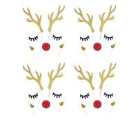 RmKbe 4 Sets Antler Cupcake Toppers Glitter Christmas Picks Reindeer Cake Toppers Merry Christmas Cake Decorations for Xmas Party
