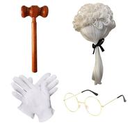 RmKbe 4pcs Judge Costume Accessories Set White Judge Wig Judge Wooden Gavel Glasses Gloves Cosplay Costume Accessories for Halloween