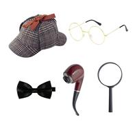 RmKbe 5 Pieces Detective Costume Set Detective Hat Hat Glasses Bow Tie Magnifying Pipe Sherlock Holmes Detective Kit for Boys Girls