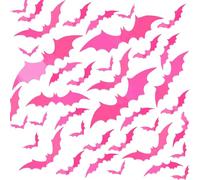 RmKbe 60pcs Halloween Bat Wall Stickers Pink Bats Wall Decor Plastic Waterproof 3D Bat Stickers DIY Wall Decal for Halloween Party Decorations