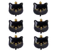 RmKbe 6pcs Cat Balloons Cartoon Cat Head Foil Balloons Crown Cat Balloons Kids Cat Theme Party Supplies for Birthday