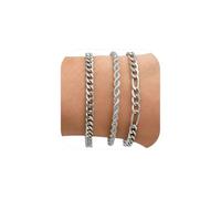 RMMD 3 Pcs Mens Bracelets - Stainless Steel Silver Cuban Link Chain Figaro Bracelet Set for Men Mens Jewellery Gifts for Men Him Dad Boyfriends Husband