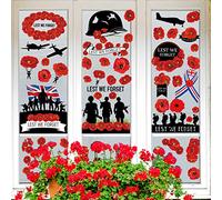RMMD Remembrance Day Poppy Soldiers Window Stickers 8 Sheets Double-Sided Waterproof Lest We Forget Decorations