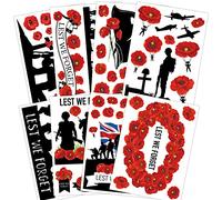 RMMD® Remembrance Day Window Stickers and Decorations - Poppy Window Clings 8 Sheets - Lest We Forget Glass Sticker for Remembrance Day