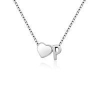 RMMD Silver Initial Necklace for Women Girls - 18K White Plated Personalised Heart Letter P Initial Necklace Gifts for Women Silver Jewellery Jewelry Birthday Mothers Day Gifts for Mom Grandma
