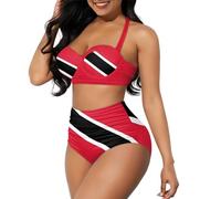 RMMRIYUE Women Two Pieces Swimsuit Halter Push Up Bikini Set High Waisted Tummy Control Bathing Suits S-XXL, Trinidad and Tobago Flag, Large