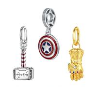 RMMY 925 Sterling Silver Beads Hero Weapons Hammer Shield Fist Dangle Charms for Bracelet Necklace Christmas Mother's Day Jewelry for Women with Zirconia Three Packs