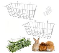 RMNHPTK Rabbit Hay Feeder Rack, Metal Hanging Hay Dispenser (White, Small) | 2 Pack Small Animals Hay Feeder for Cage Metal Hanging Hay Holder for Rabbits Guinea Pigs Chinchillas Ferrets