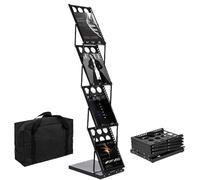 RMNKTHC Catalogue Stand Foldable 4 Tier with Oxford Storage Bag A4 Compatible Iron Display Shelf for Brochures / Brochures / Magazines (Black)
