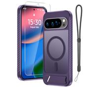 RMOCR Magnetic Case for Google Pixel 10 Pro XL with Screen Protector+Lanyard Wrist Strap+Invisible Kickstand[Compatible with Pixelsnap & MagSafe],Translucent Matte Slim Phone Cover,Purple