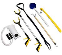 RMS 7-Piece Hip Knee Replacement Kit with Leg Lifter, 19 and 32 inch Rotating Reacher Grabber, Long Handle Shoe Horn, Sock Aid, Dressing Stick, Bath Sponge - Ideal for Knee or Back Surgery Recovery