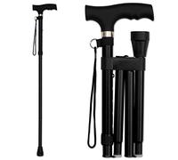 RMS Folding Cane - Foldable, Adjustable, Lightweight Aluminum Offset Walking Cane - Collapsible Walking Stick with Ergonomic Derby Handle - Ideal Daily Living Aid for Limited Mobility (Black)