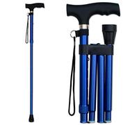 RMS Folding Cane - Foldable, Adjustable, Lightweight Aluminum Offset Walking Cane - Collapsible Walking Stick with Ergonomic Derby Handle - Ideal Daily Living Aid for Limited Mobility (Blue)