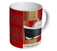 RMS Queen Mary Travel 1936 - Ceramic Coffee & Tea Mug 11oz - Durable Glossy White Cup - Cunard White Star Ocean Liner Retro Maritime Design