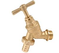 RMTL Outdoor Garden Tap Hose Union Bib Tap 1/2inch BSP with Compression Wallplate Elbow, Through The Wall 15mm Copper Tube (Single Bib Tap)