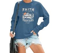 RMTXCD Faith Can Move Mountains Sweatshirt for Women Outdoor Camping Hiking Pullovers Christian Faith Long Sleeve Shirt Tops, Blue, S