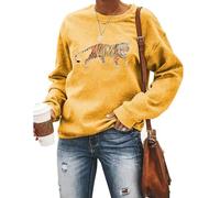 RMTXCD Tiger Sweatshirt Women Vintage Leopard Tiger Graphic Pullovers Animal Lover Long Sleeve Top Fall Casual Crewneck Shirt, Yellow, Medium