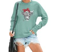 RMTXCD Women Cow Sweatshirt Funny Animal Graphic Long Sleeve Top Farm Life Pullover Western Cowgirl Casual Shirts, Green, XL