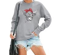 RMTXCD Women Cow Sweatshirt Funny Animal Graphic Long Sleeve Top Farm Life Pullover Western Cowgirl Casual Shirts, Grey, S
