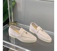 RMUNSK Summer Walk Shoes Women Loafers Suede Causal Moccasin Mmtal Lock Beanie Shoes Comfortable Soft Sole Flat Shoes Plus Size