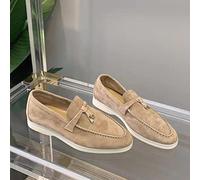 RMUNSK Summer Walk Shoes Women Loafers Suede Causal Moccasin Mmtal Lock Beanie Shoes Comfortable Soft Sole Flat Shoes Plus Size