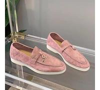 RMUNSK Summer Walk Shoes Women Loafers Suede Causal Moccasin Mmtal Lock Beanie Shoes Comfortable Soft Sole Flat Shoes Plus Size