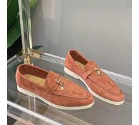 RMUNSK Summer Walk Shoes Women Loafers Suede Causal Moccasin Mmtal Lock Beanie Shoes Comfortable Soft Sole Flat Shoes Plus Size