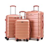 RMW Luggage Set 3 Piece 20” 24” 28” Hard Shell Suitcases, Lightweight PC Travel Trolley Cases with TSA Lock, 4 Spinner Wheels, Large Capacity Durable Scratch-Resistant (Rose Gold, 3 PIECE Full Set)