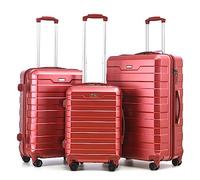 RMW Luggage Set 3 Piece 20” 24” 28” Hard Shell Suitcases, Lightweight PC Travel Trolley Cases with TSA Lock, 4 Spinner Wheels, Large Capacity Durable Scratch-Resistant (Red Wine, 3 PIECE Full Set)