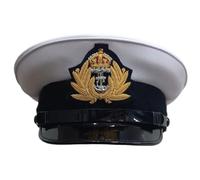 RN Royal Navy Officer Cap White Cotton Twill Top with RN King Crown Badge (56 CM)
