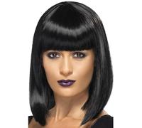 Smiffys R'n'B Star Wig, Black Short, Blunt Cut Bob with Fringe, Icons & Idols Fancy Dress, Adult Dress Up Wigs