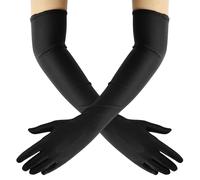 RNBEVANSANNE Black Satin Long Gloves - Stretchy Elbow Length for Evening, Opera, Bridal, Party, Wedding, Prom