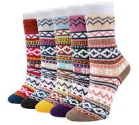 RnCop 5 Pairs Women Winter Socks, Thick Warm Thermal Wool Knitting Ladies Socks, Colourful and Quality Gifts for Women - Cross flower B